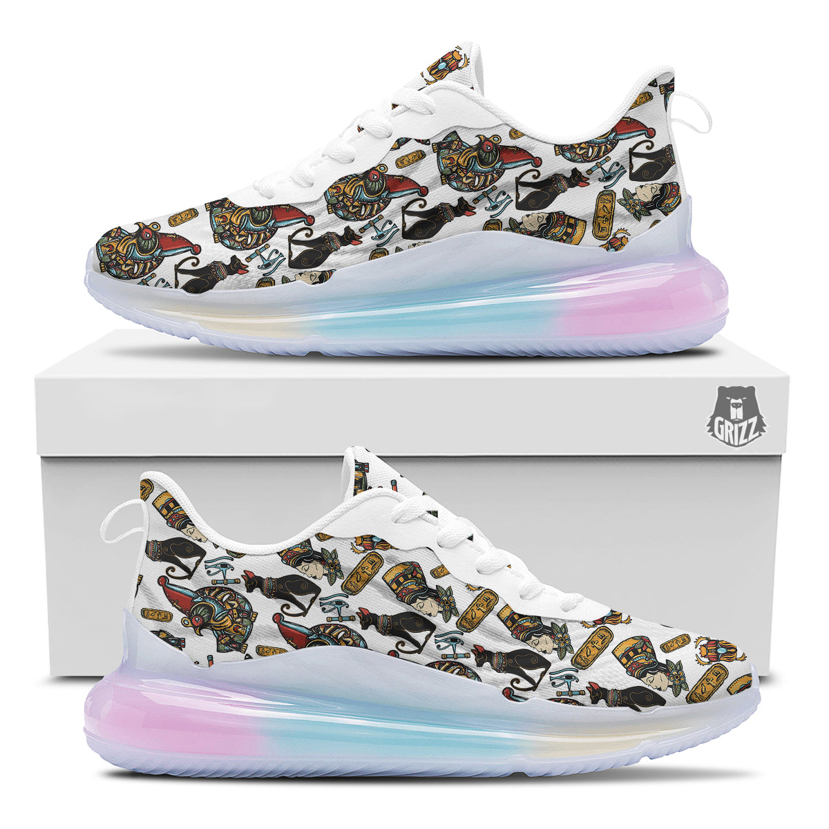 Ancient Egypt Old School Tattoo Print Pattern Running Sneakers-grizzshop