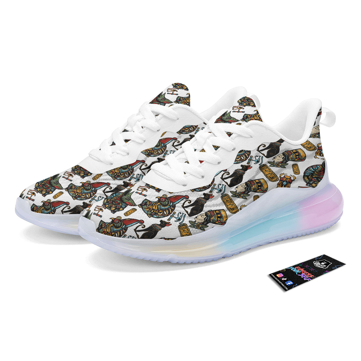 Ancient Egypt Old School Tattoo Print Pattern Running Sneakers-grizzshop