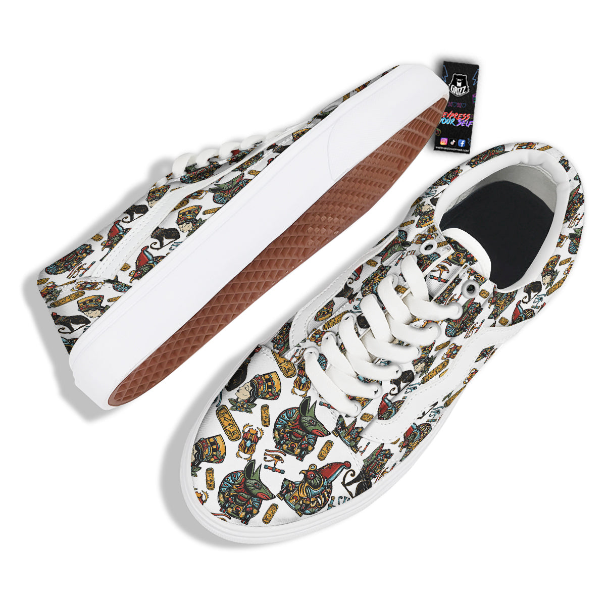 Ancient Egypt Old School Tattoo Print Pattern Skate Shoes-grizzshop