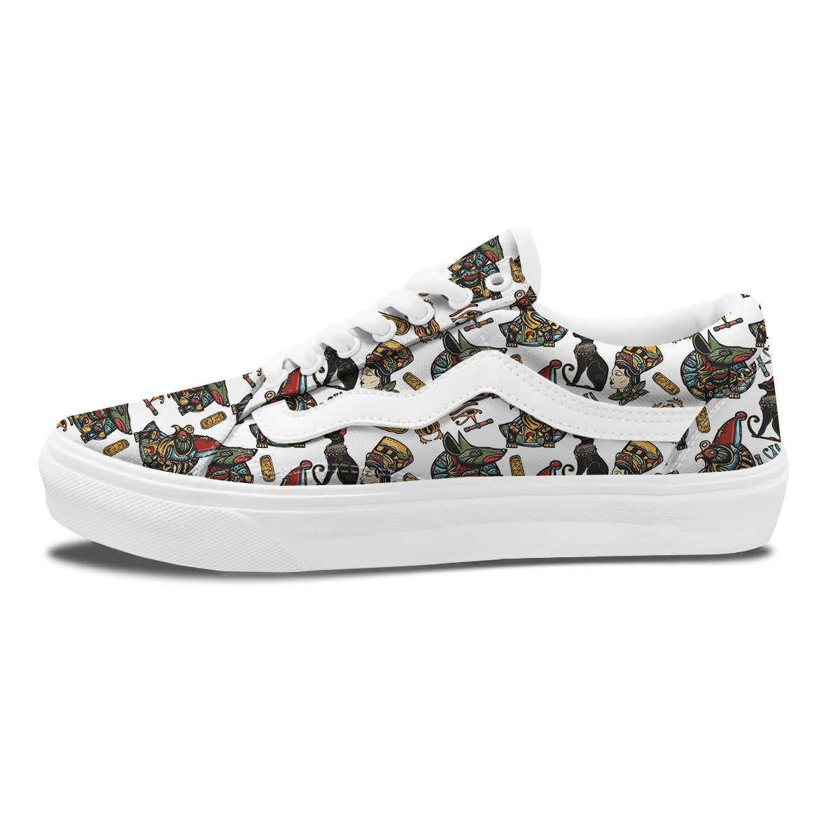 Ancient Egypt Old School Tattoo Print Pattern Skate Shoes-grizzshop