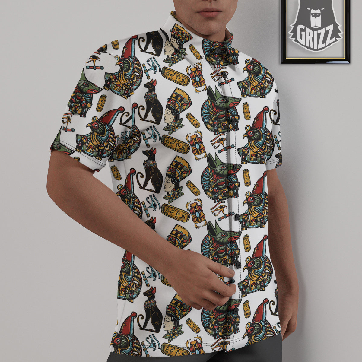 Ancient Egypt Old School Tattoo Print Pattern Untucked Shirts-grizzshop