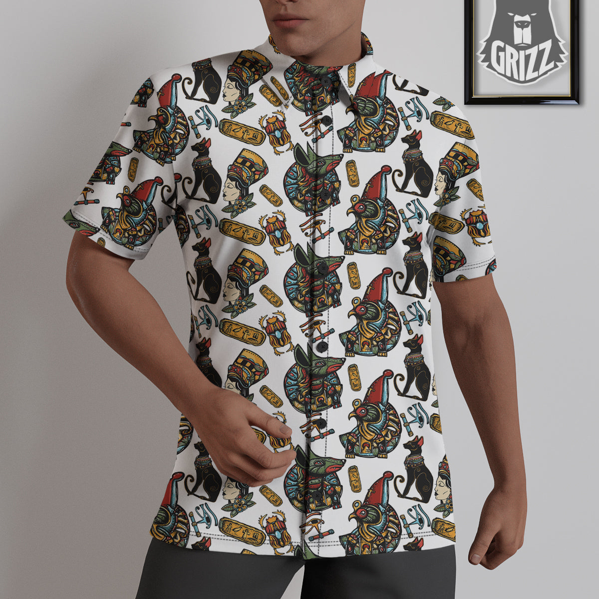 Ancient Egypt Old School Tattoo Print Pattern Untucked Shirts-grizzshop