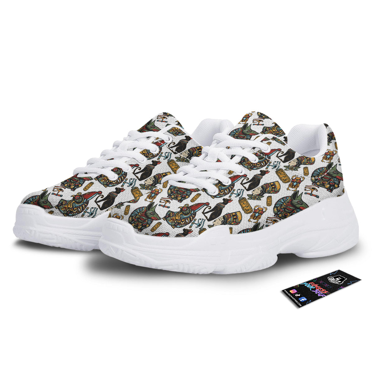 Ancient Egypt Old School Tattoo Print Pattern White Chunky Shoes-grizzshop