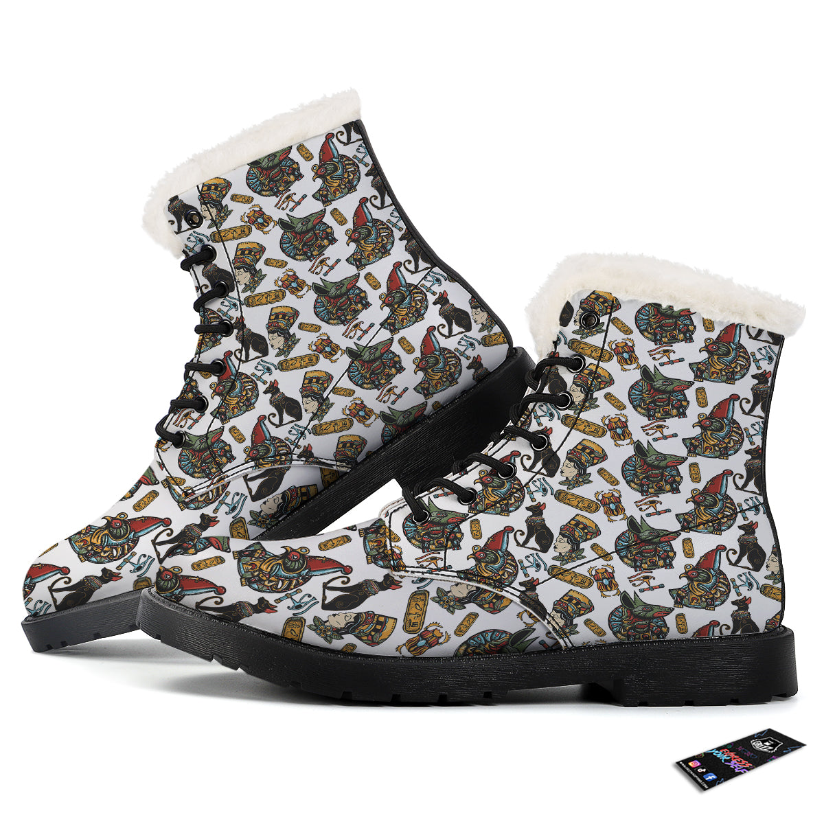 Ancient Egypt Old School Tattoo Print Pattern Winter Boots-grizzshop