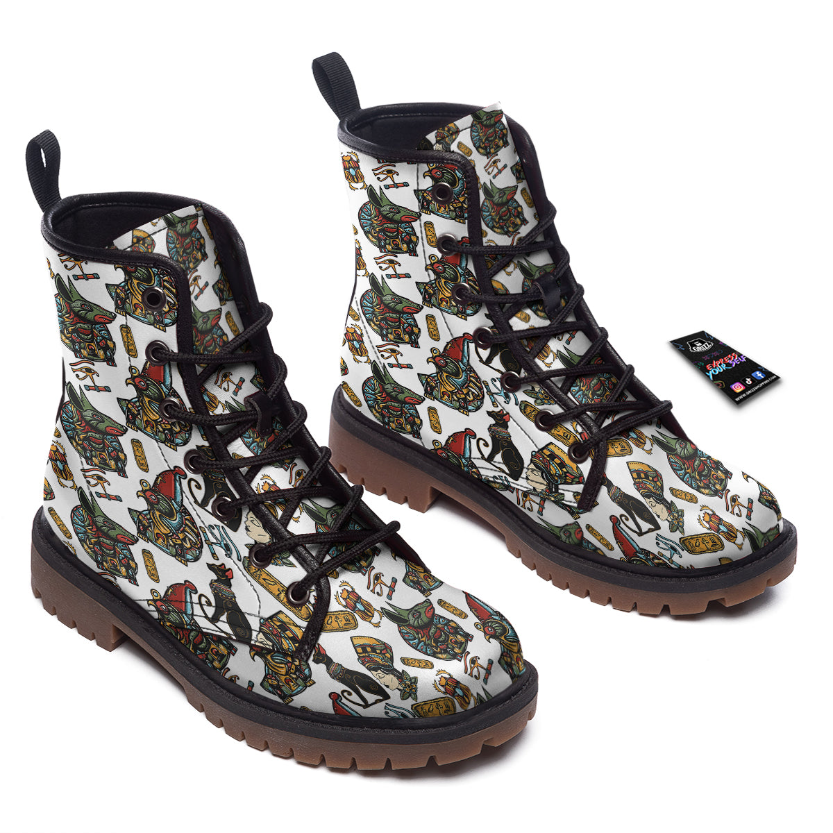 Ancient Egypt Old School Tattoo Print Pattern Work Boots-grizzshop