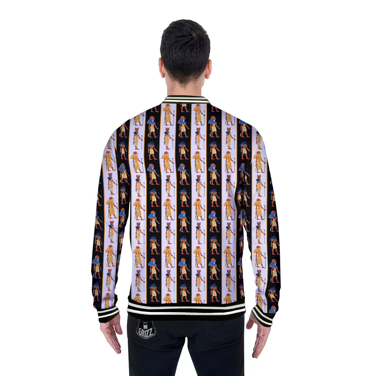 Ancient Egypt Stripe Print Pattern Baseball Jacket-grizzshop