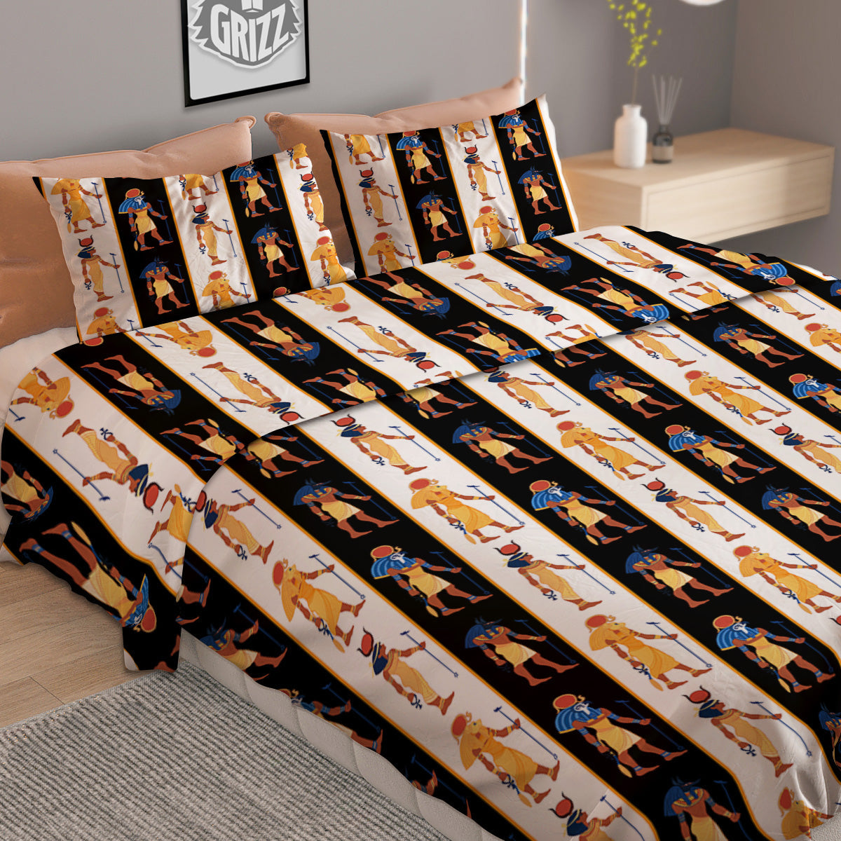 Ancient Egypt Stripe Print Pattern Duvet Cover Bedding Set