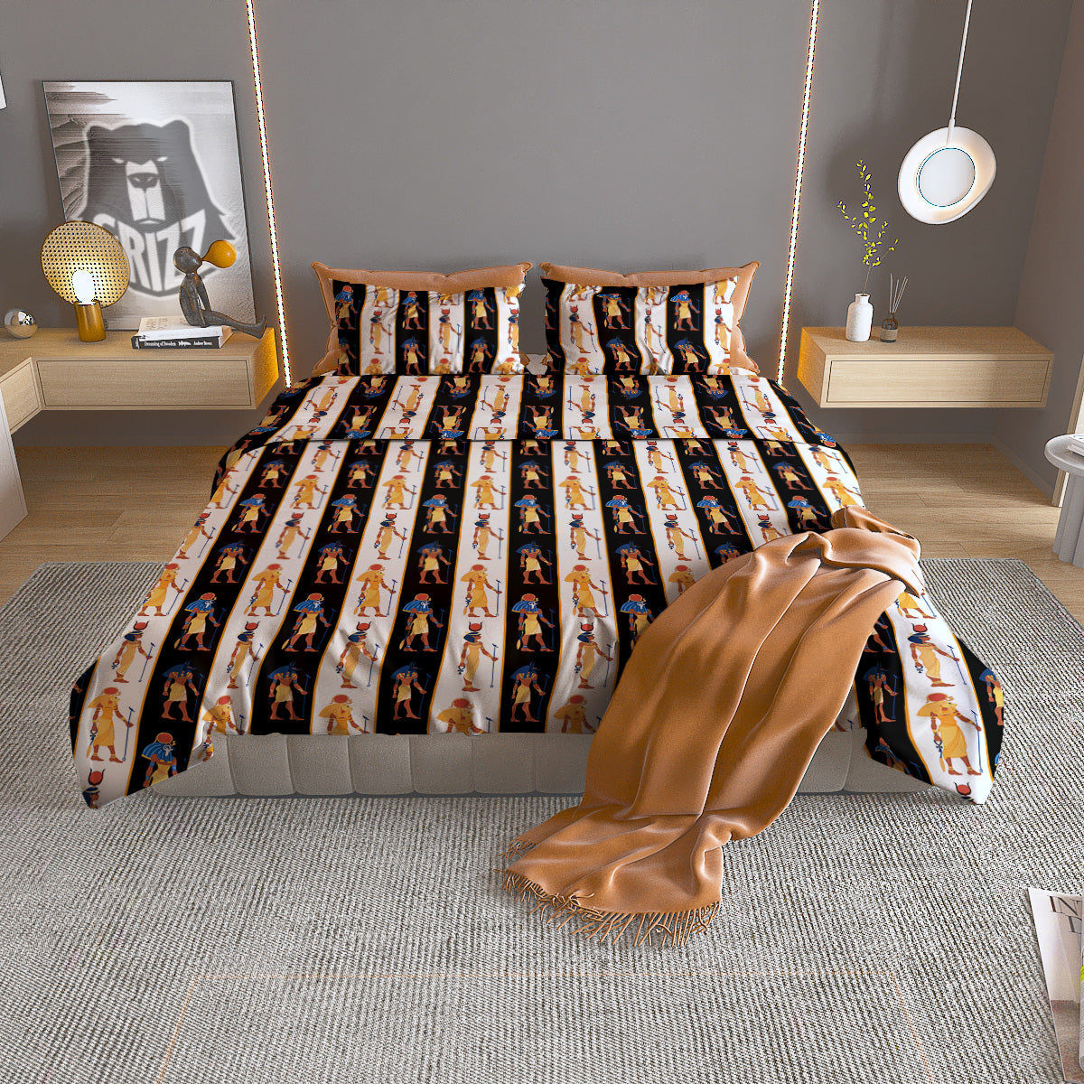 Ancient Egypt Stripe Print Pattern Duvet Cover Bedding Set