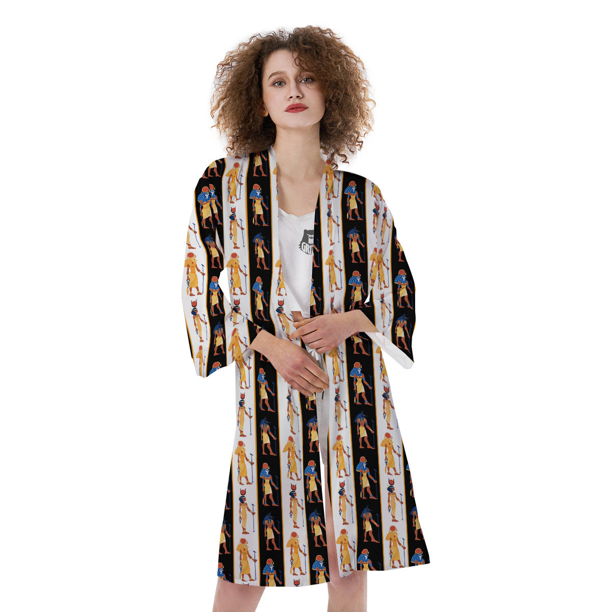 Ancient Egypt Stripe Print Pattern Kimono-grizzshop