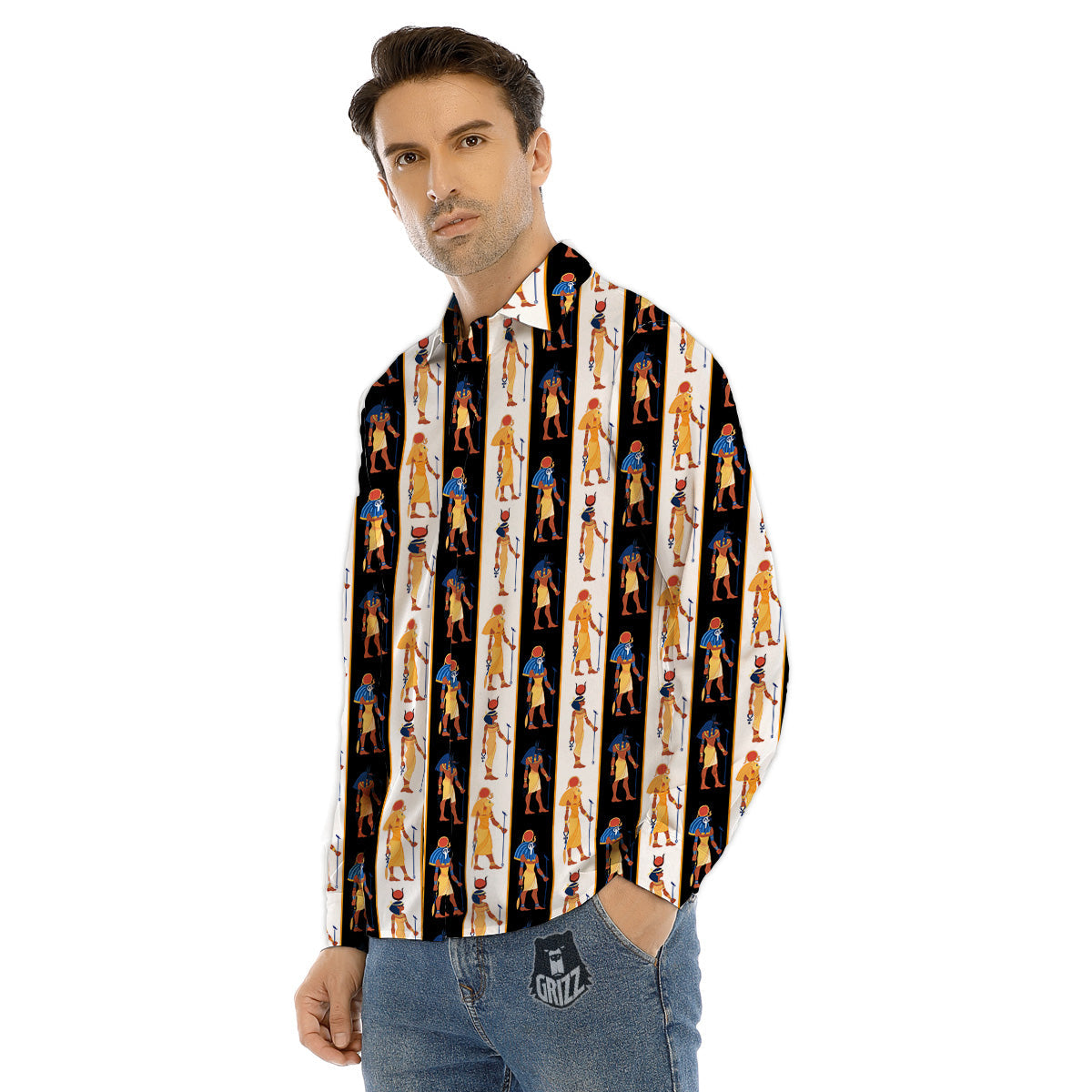 Ancient Egypt Stripe Print Pattern Men's Dress Shirts-grizzshop