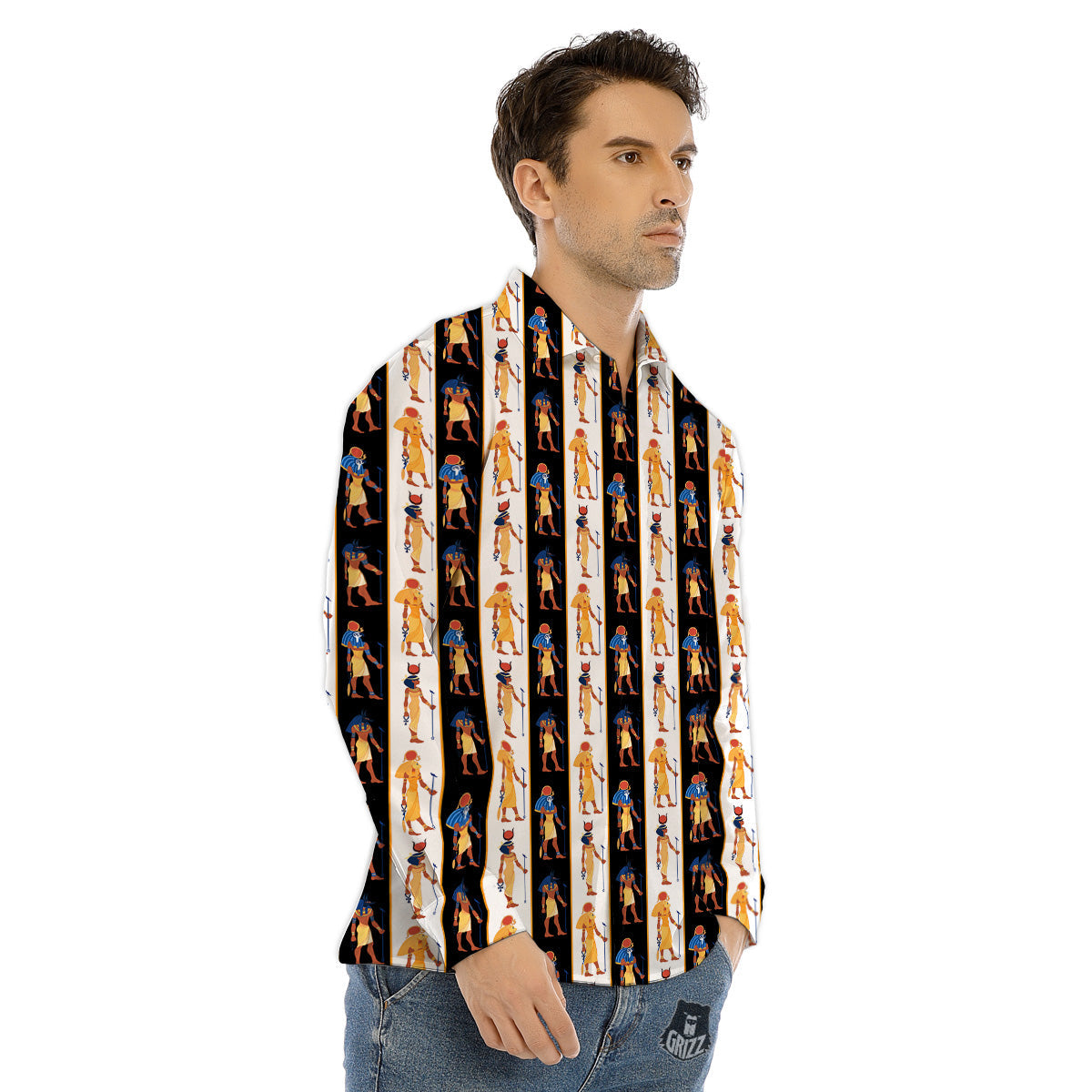 Ancient Egypt Stripe Print Pattern Men's Dress Shirts-grizzshop