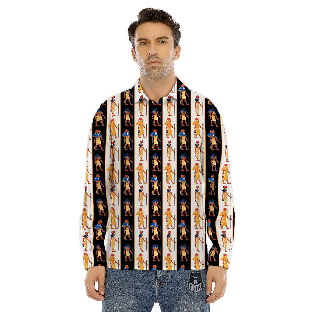 Ancient Egypt Stripe Print Pattern Men's Dress Shirts-grizzshop