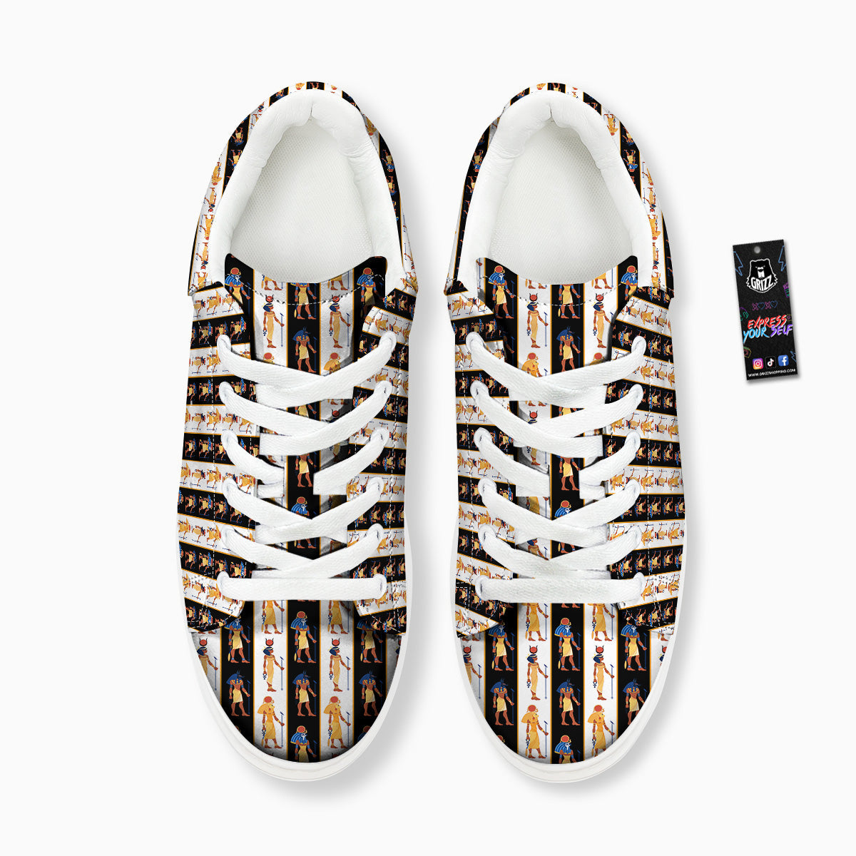 Ancient Egypt Stripe Print Pattern Platform Shoes-grizzshop