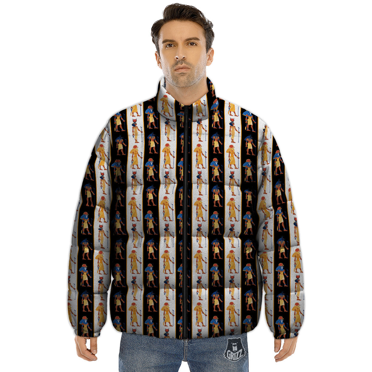 Ancient Egypt Stripe Print Pattern Puffer Jacket-grizzshop