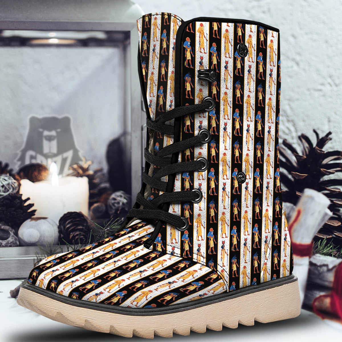Ancient Egypt Stripe Print Pattern Snow Boots-grizzshop