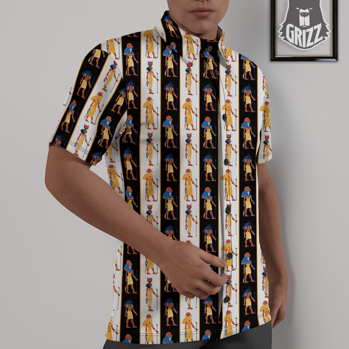 Ancient Egypt Stripe Print Pattern Untucked Shirts-grizzshop