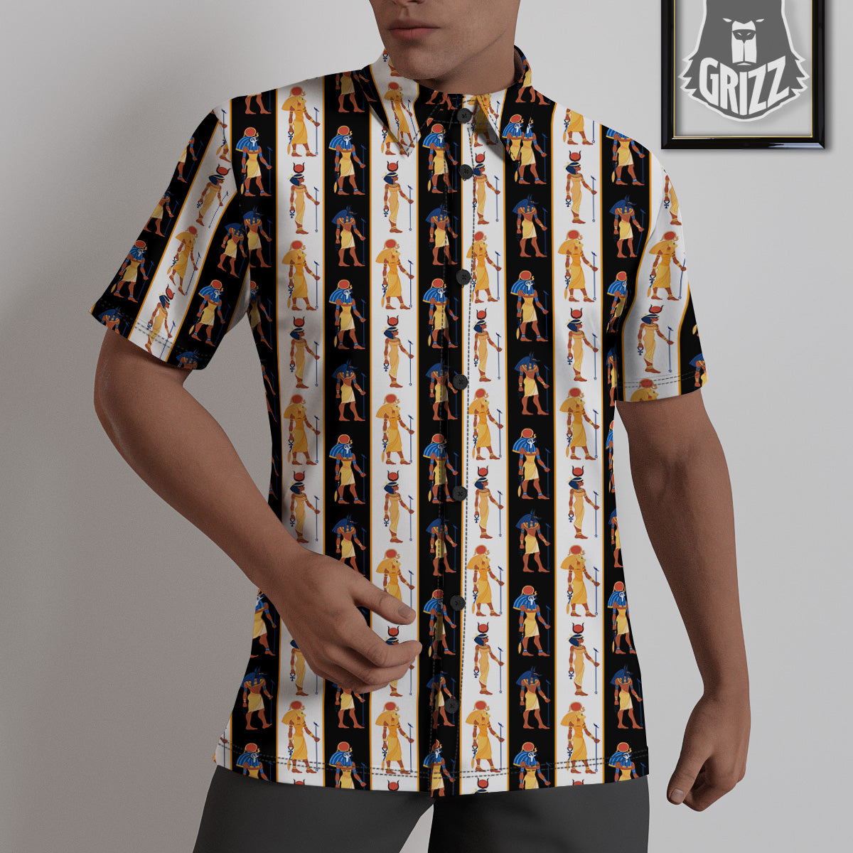 Ancient Egypt Stripe Print Pattern Untucked Shirts-grizzshop