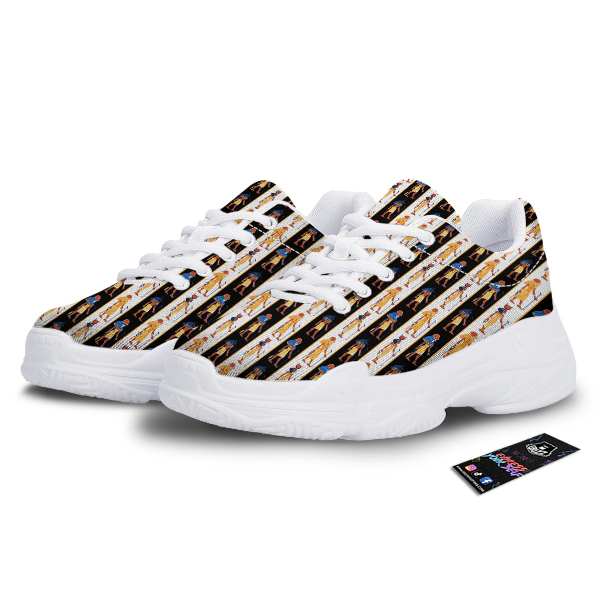 Ancient Egypt Stripe Print Pattern White Chunky Shoes-grizzshop