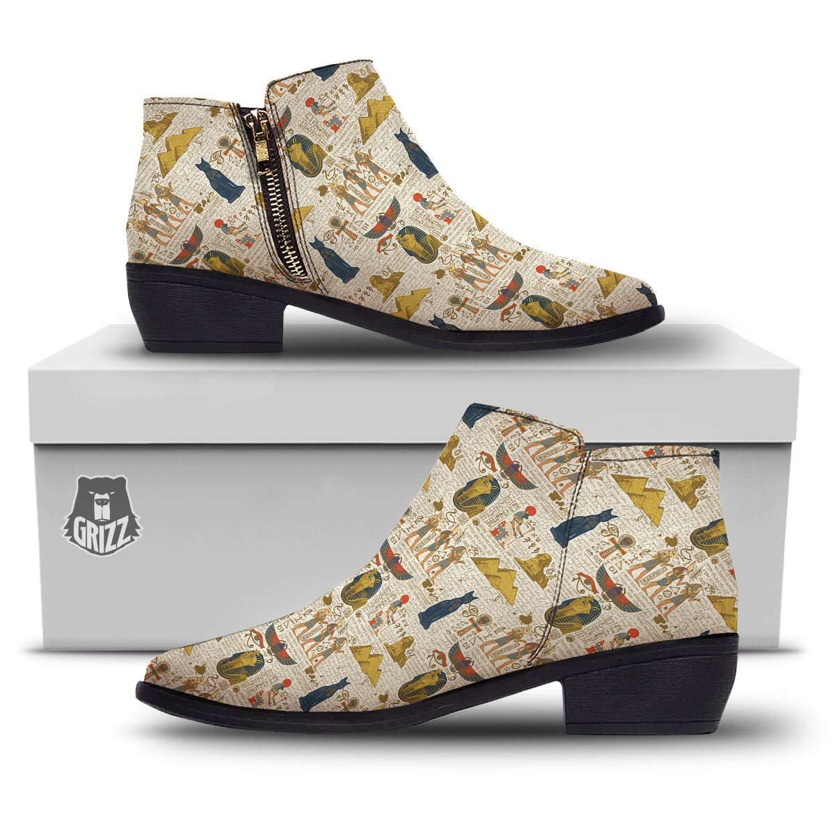 Ancient Egypt Text Print Pattern Ankle Boots-grizzshop