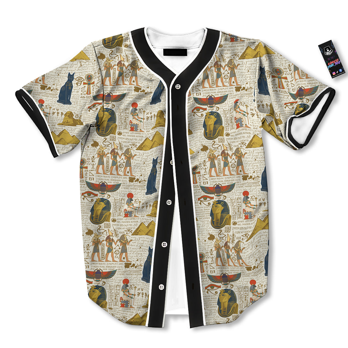 Ancient Egypt Text Print Pattern Baseball Jersey-grizzshop