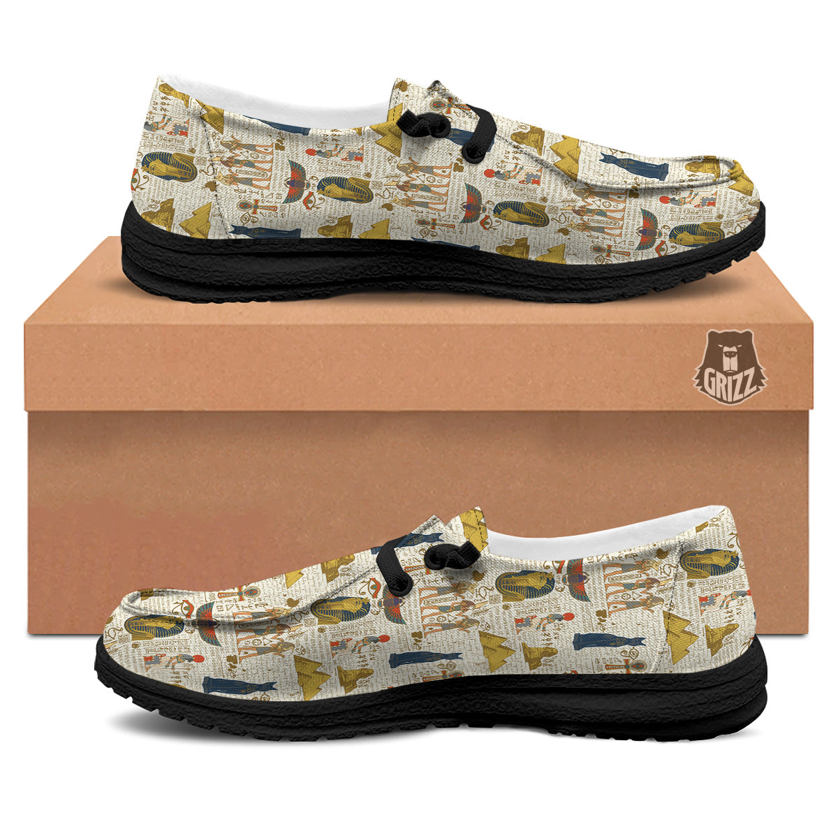 Ancient Egypt Text Print Pattern Black Loafers-grizzshop