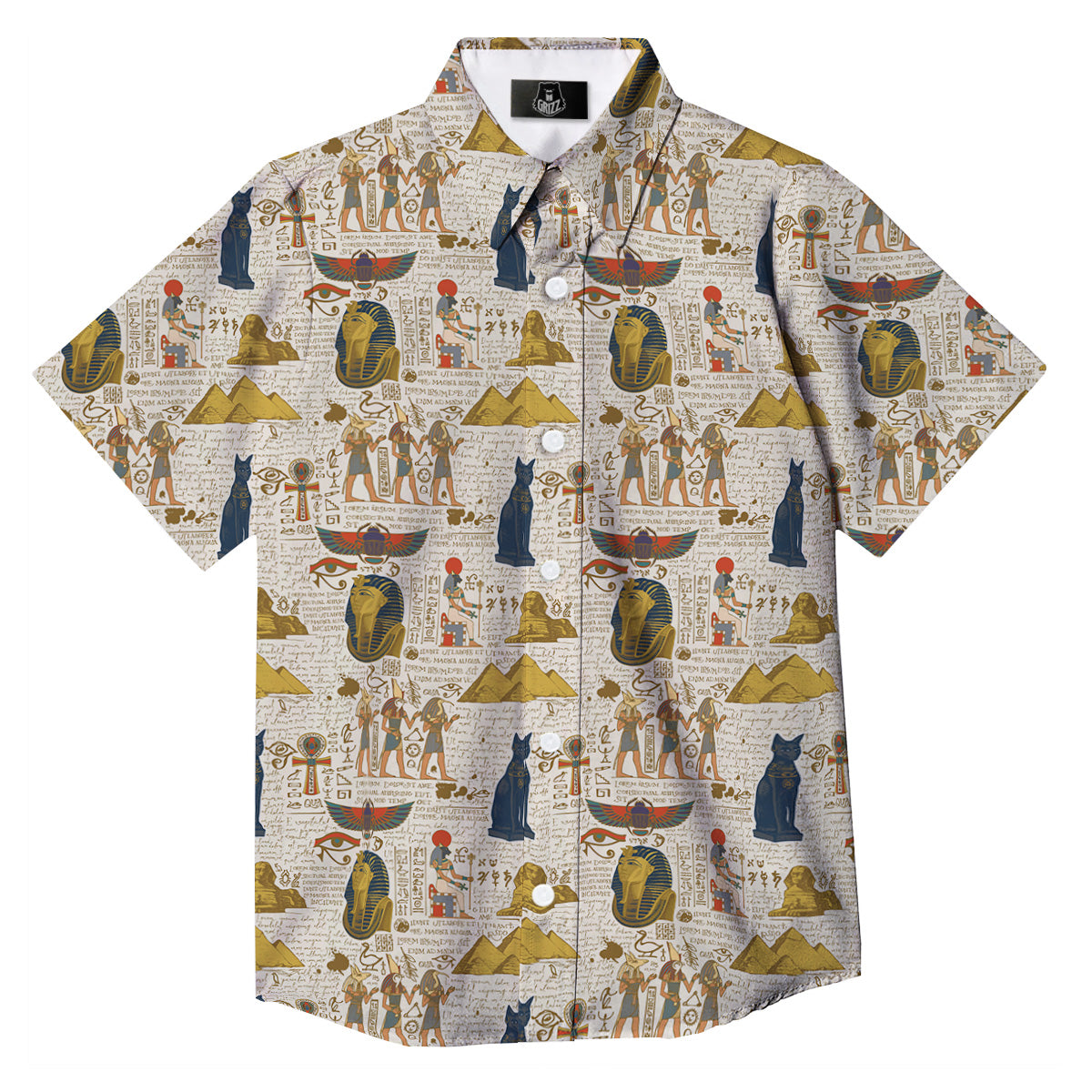Ancient Egypt Text Print Pattern Button Up Shirt-grizzshop