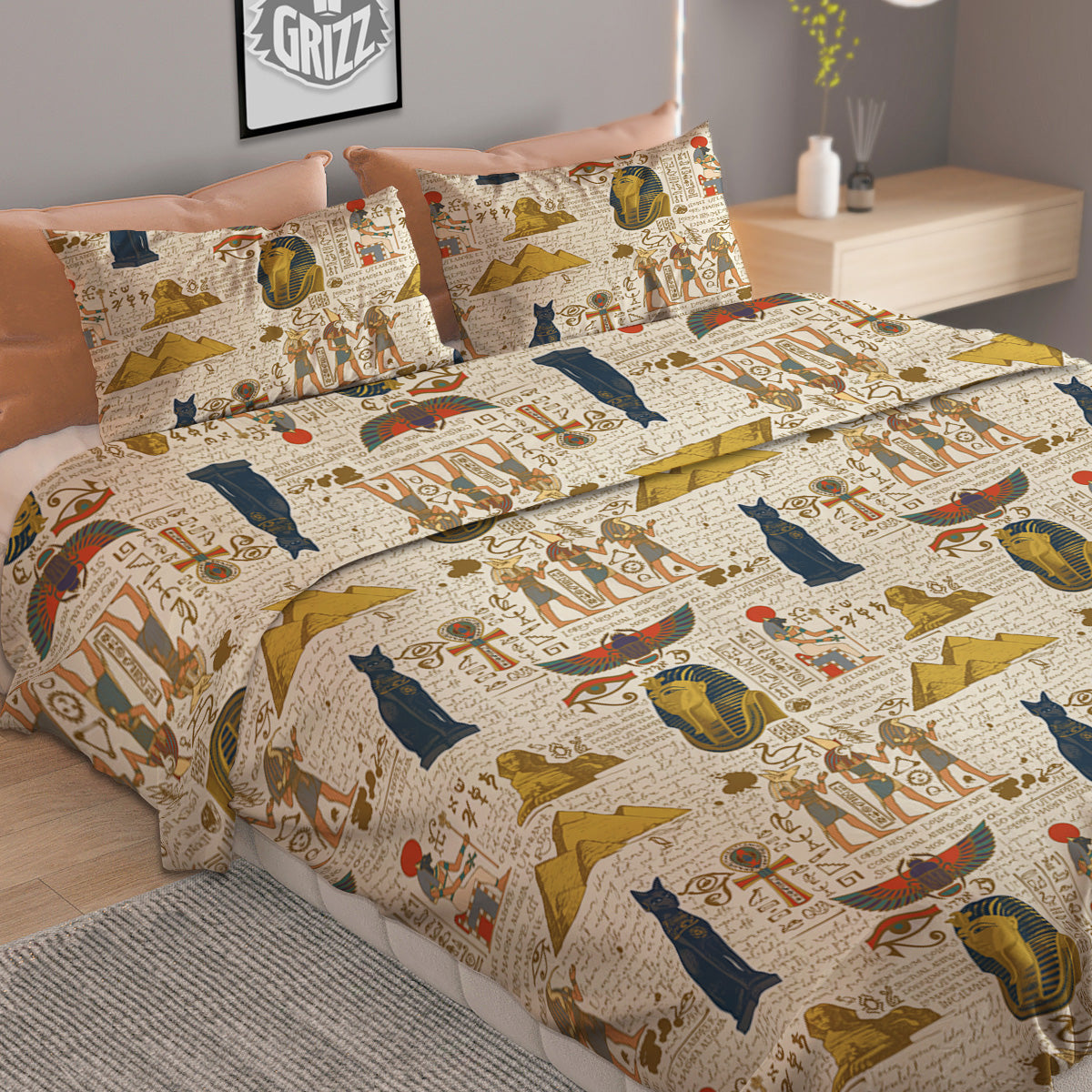 Ancient Egypt Text Print Pattern Duvet Cover Bedding Set