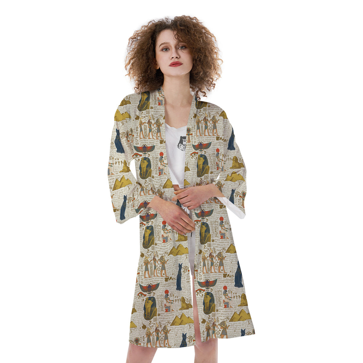 Ancient Egypt Text Print Pattern Kimono-grizzshop