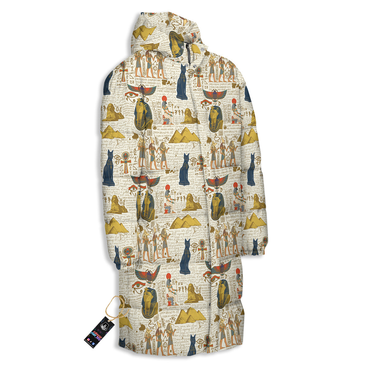 Ancient Egypt Text Print Pattern Long Down Jacket-grizzshop