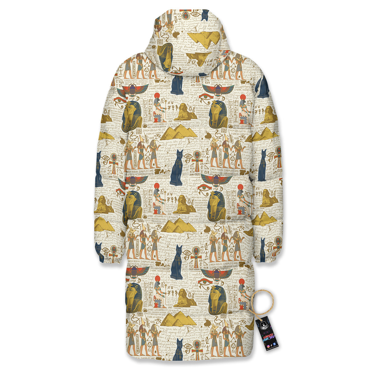 Ancient Egypt Text Print Pattern Long Down Jacket-grizzshop