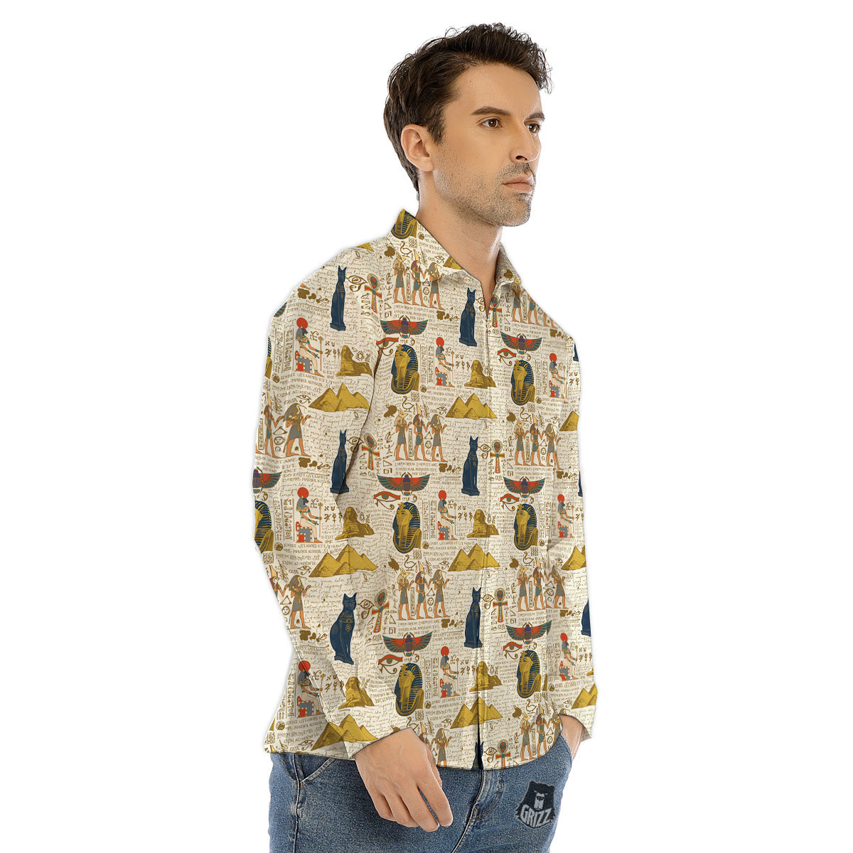 Ancient Egypt Text Print Pattern Men's Dress Shirts-grizzshop