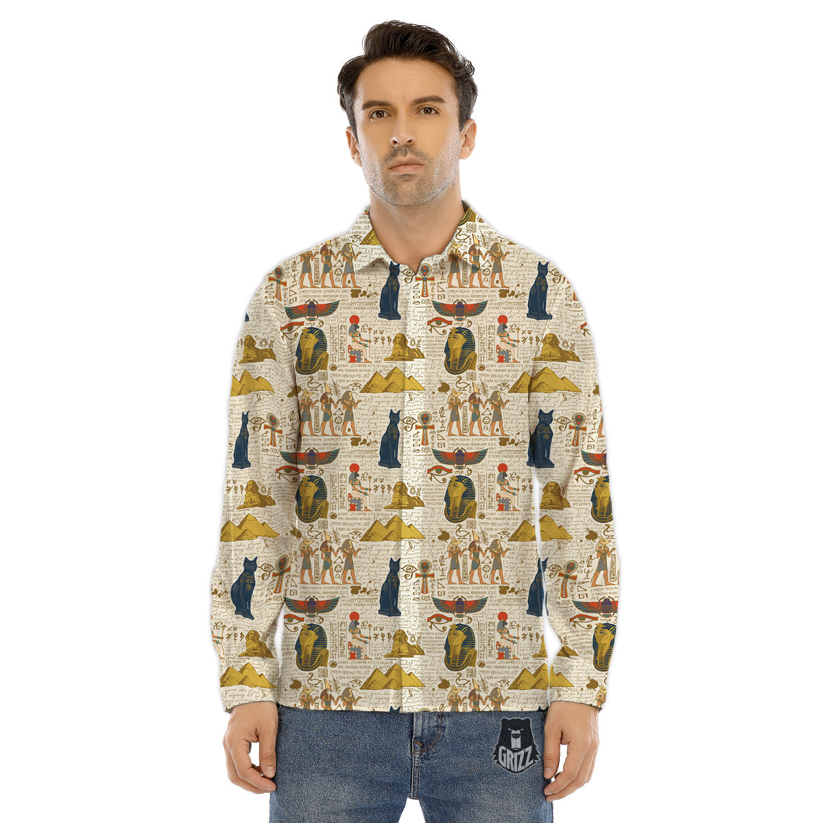 Ancient Egypt Text Print Pattern Men's Dress Shirts-grizzshop