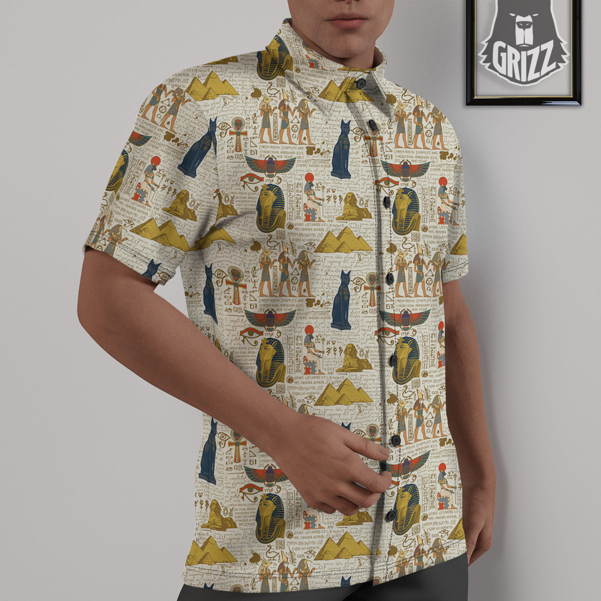 Ancient Egypt Text Print Pattern Untucked Shirts-grizzshop