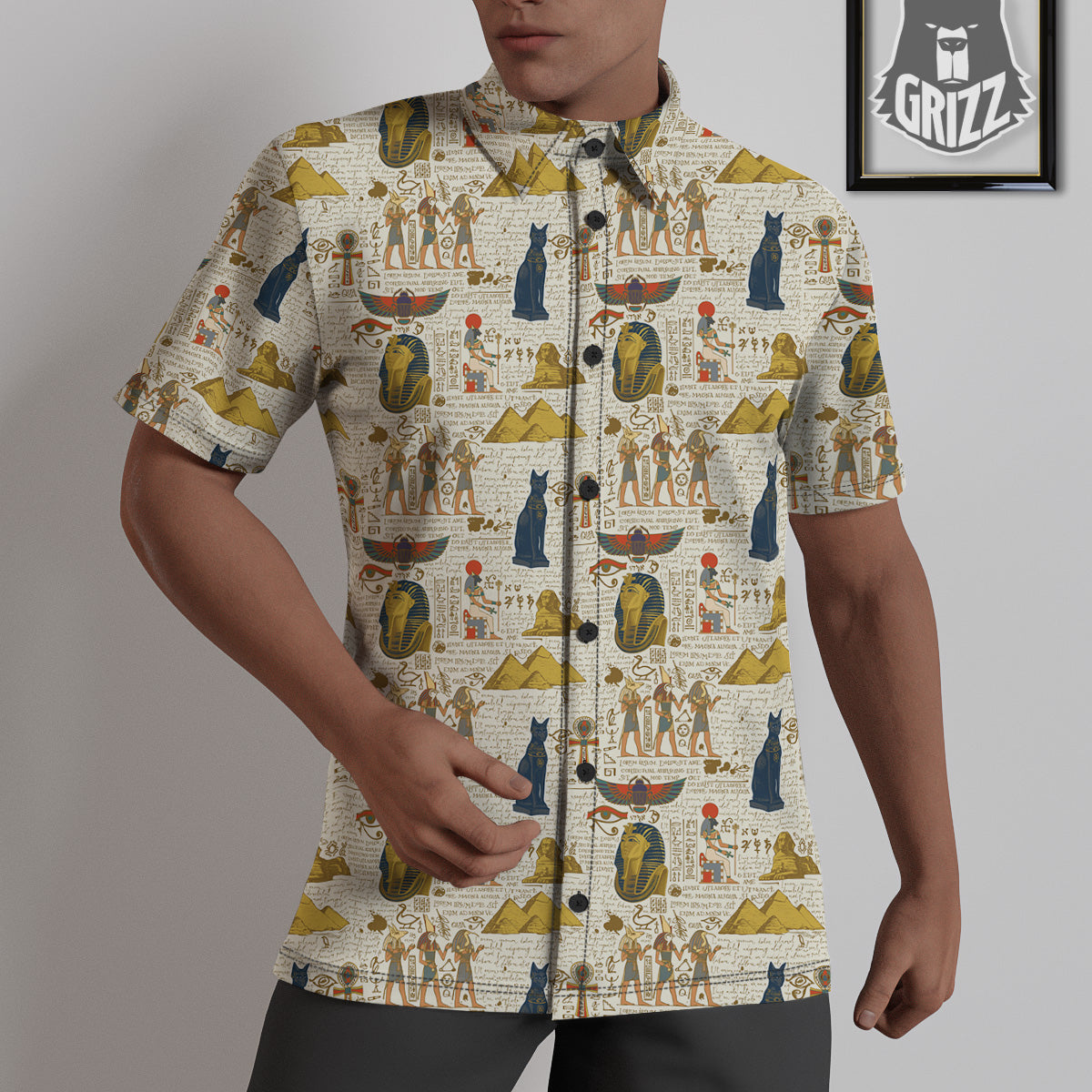 Ancient Egypt Text Print Pattern Untucked Shirts-grizzshop