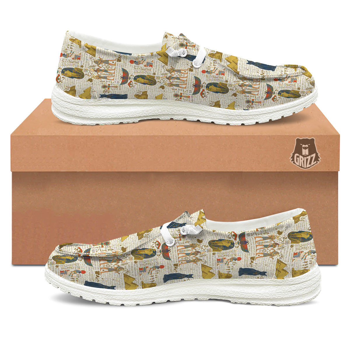 Ancient Egypt Text Print Pattern White Loafers-grizzshop