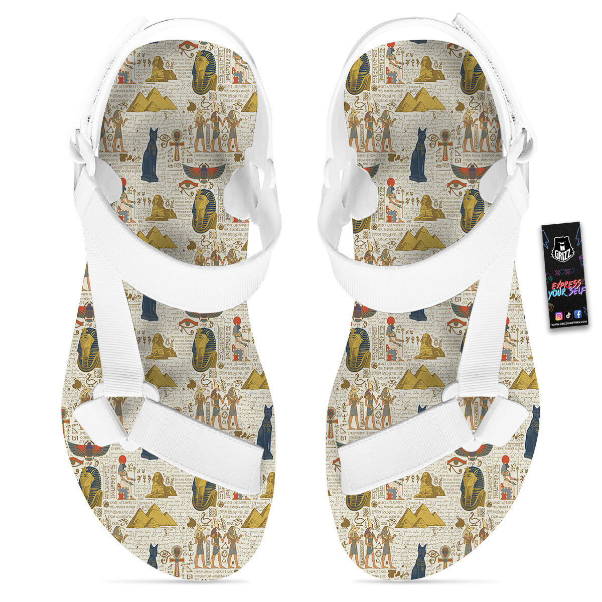 Ancient Egypt Text Print Pattern White Open Toe Sandals-grizzshop