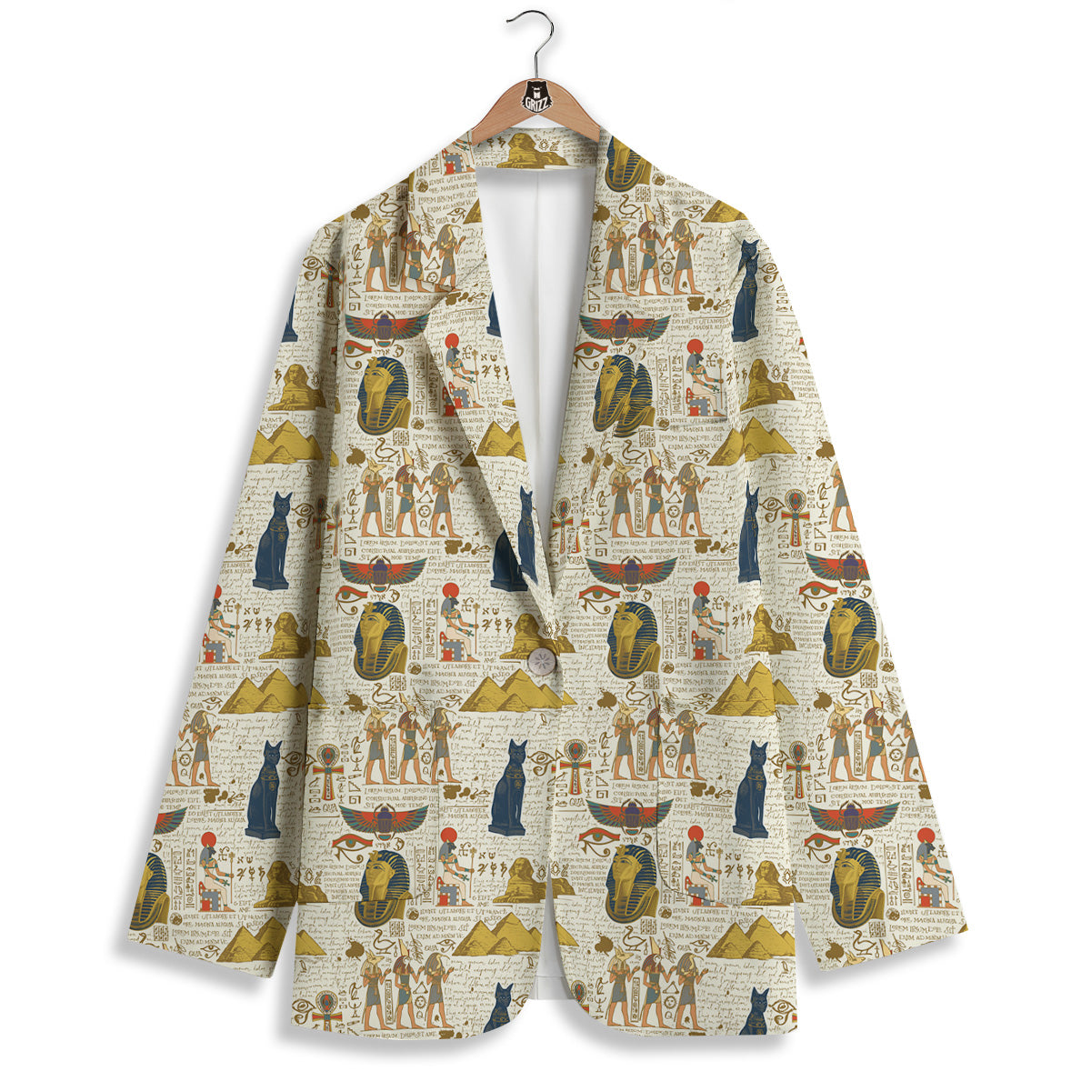Ancient Egypt Text Print Pattern Women's Blazer-grizzshop