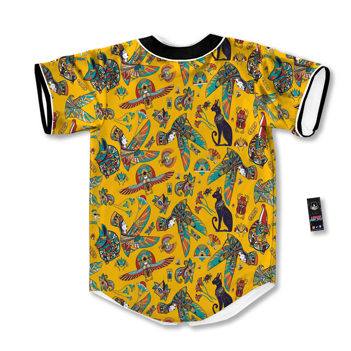 Ancient Egypt Yellow Print Pattern Baseball Jersey-grizzshop