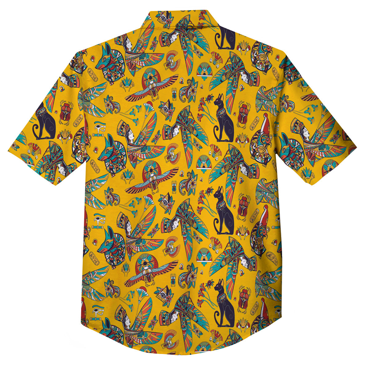 Ancient Egypt Yellow Print Pattern Button Up Shirt-grizzshop