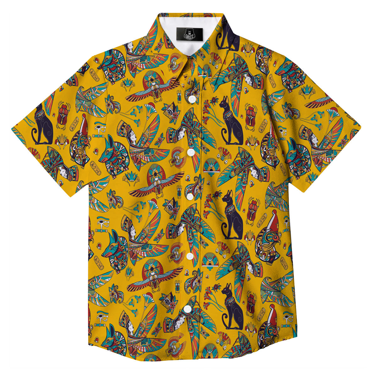 Ancient Egypt Yellow Print Pattern Button Up Shirt-grizzshop