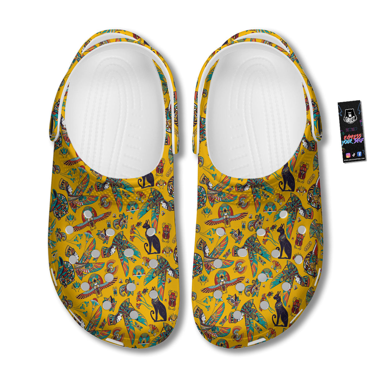 Ancient Egypt Yellow Print Pattern Clog-grizzshop