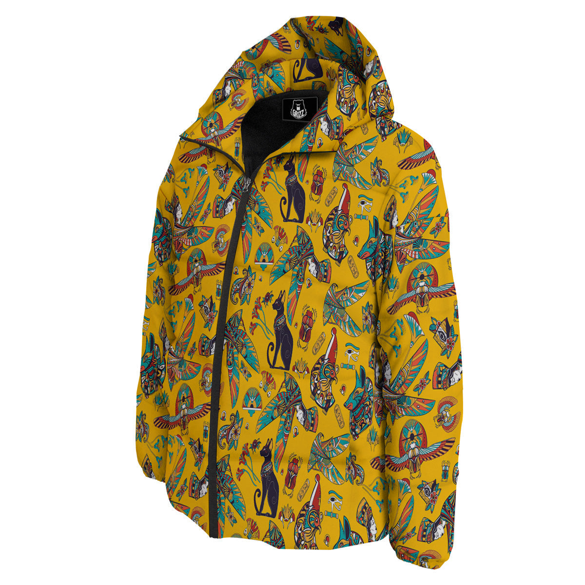 Ancient Egypt Yellow Print Pattern Down Jacket-grizzshop