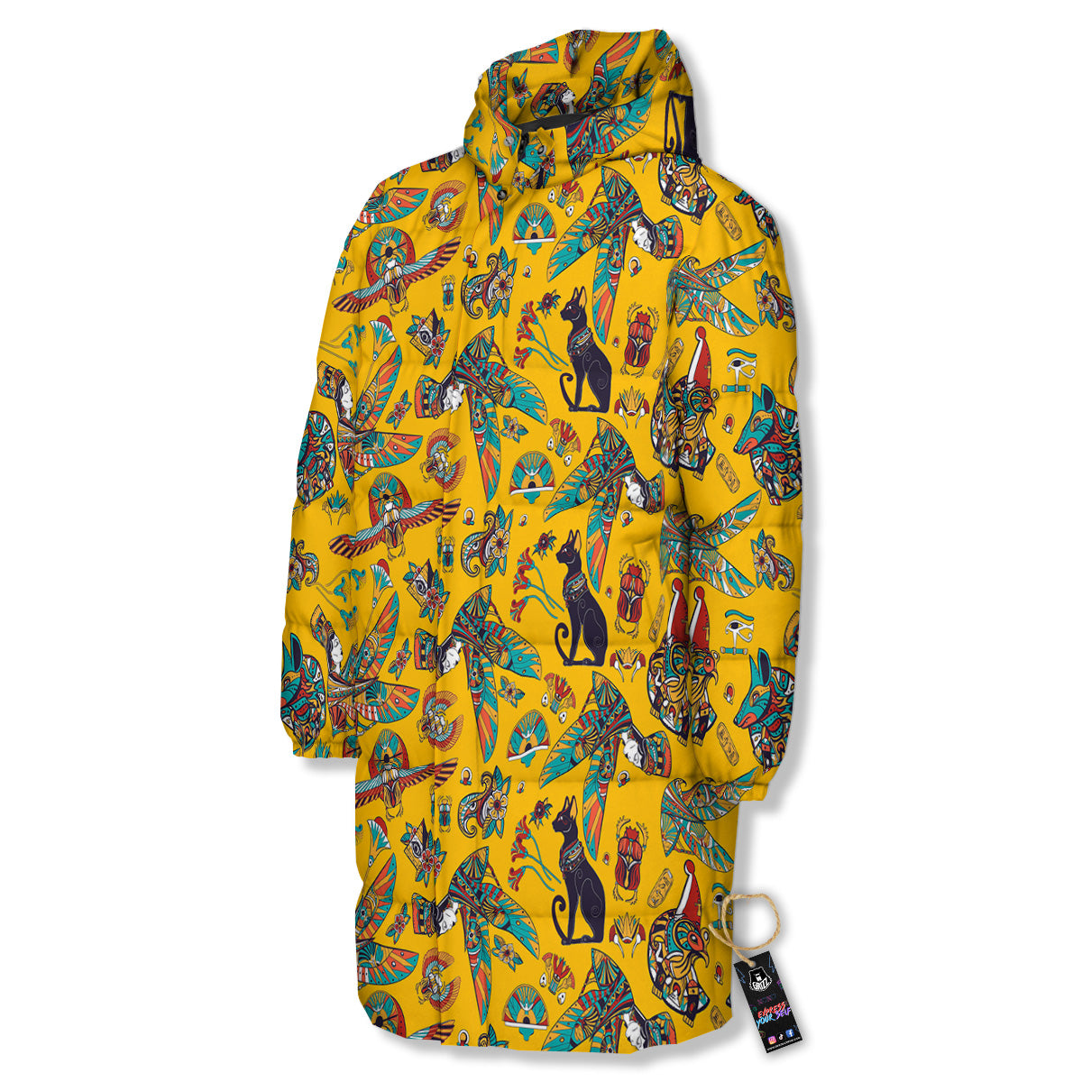 Ancient Egypt Yellow Print Pattern Long Down Jacket-grizzshop