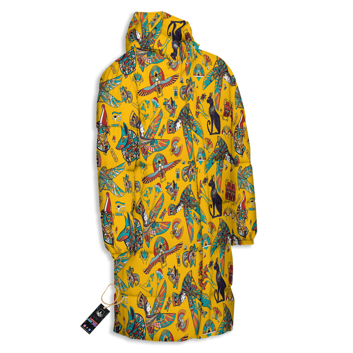 Ancient Egypt Yellow Print Pattern Long Down Jacket-grizzshop