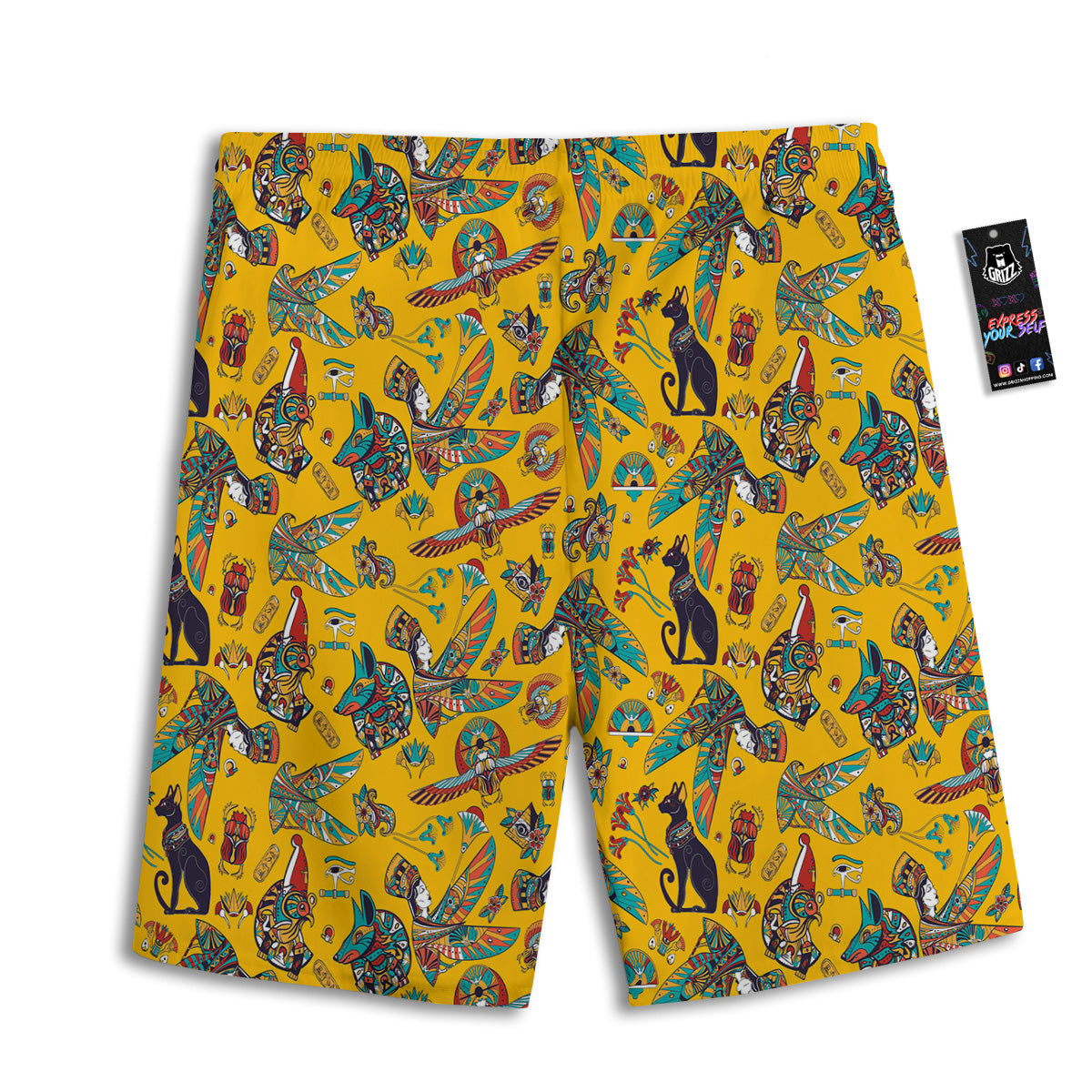 Ancient Egypt Yellow Print Pattern Men's Athletic Shorts