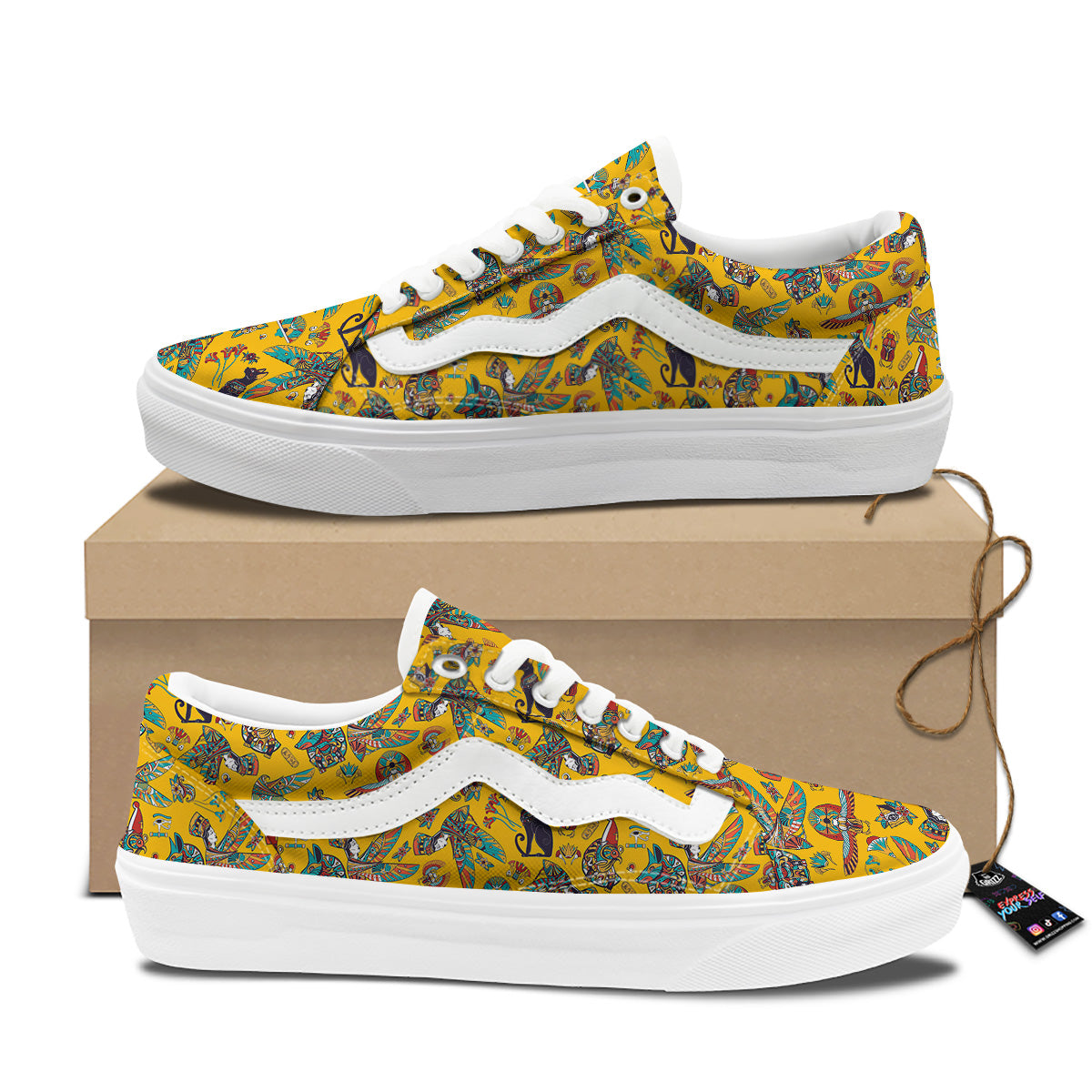 Ancient Egypt Yellow Print Pattern Skate Shoes-grizzshop