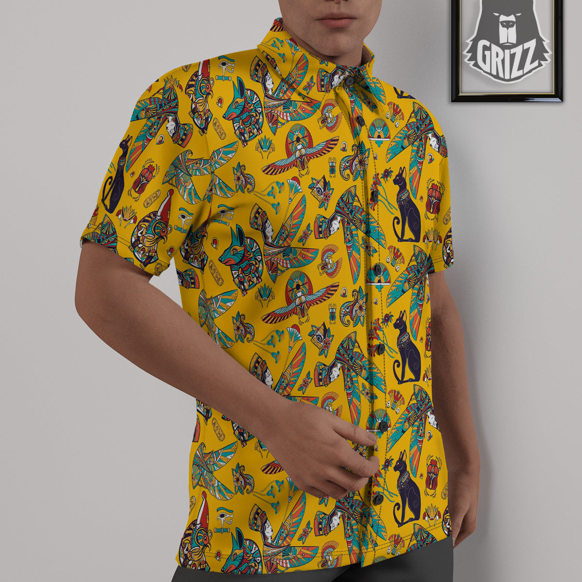 Ancient Egypt Yellow Print Pattern Untucked Shirts-grizzshop