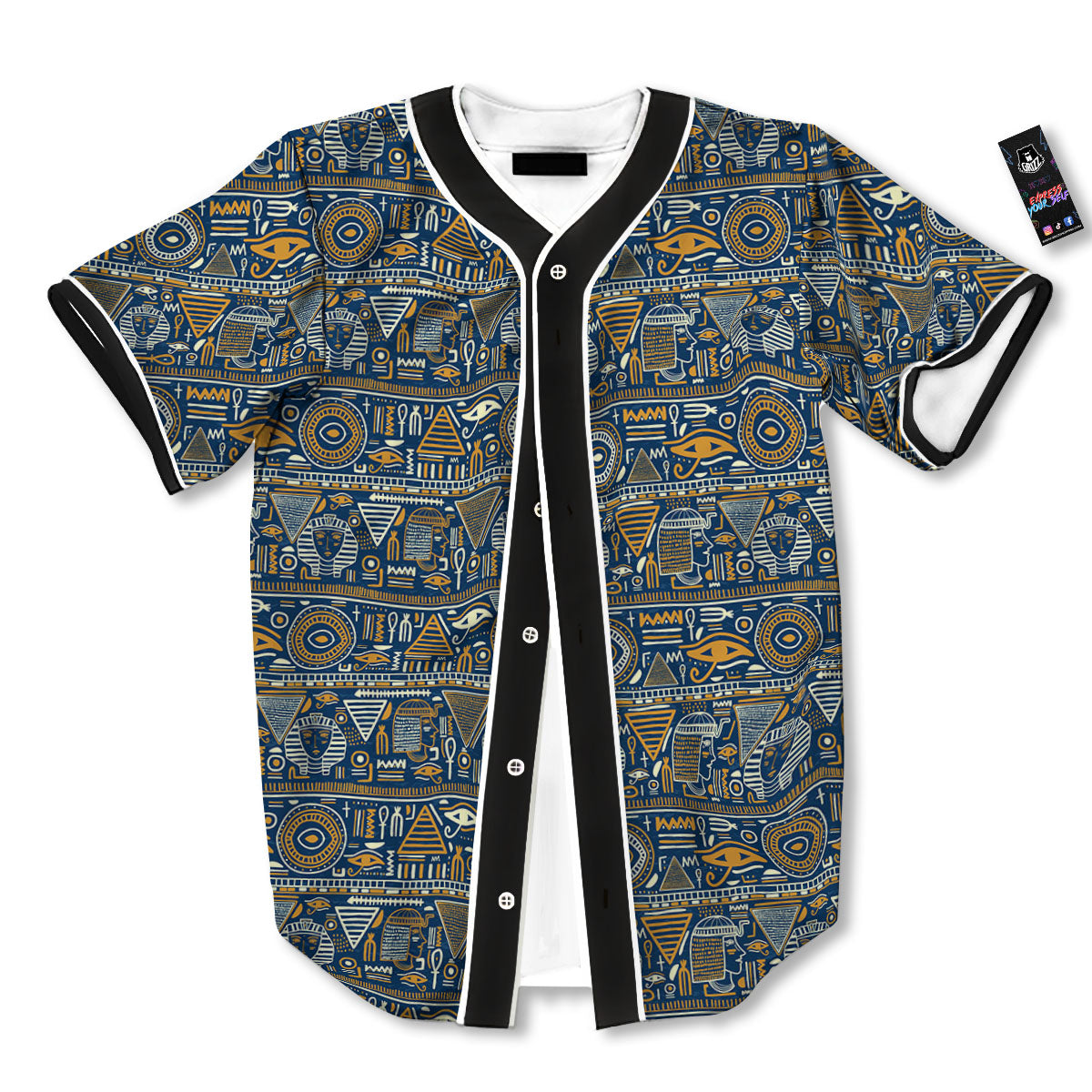 Ancient Egyptian Tribal Blue Print Pattern Baseball Jersey-grizzshop