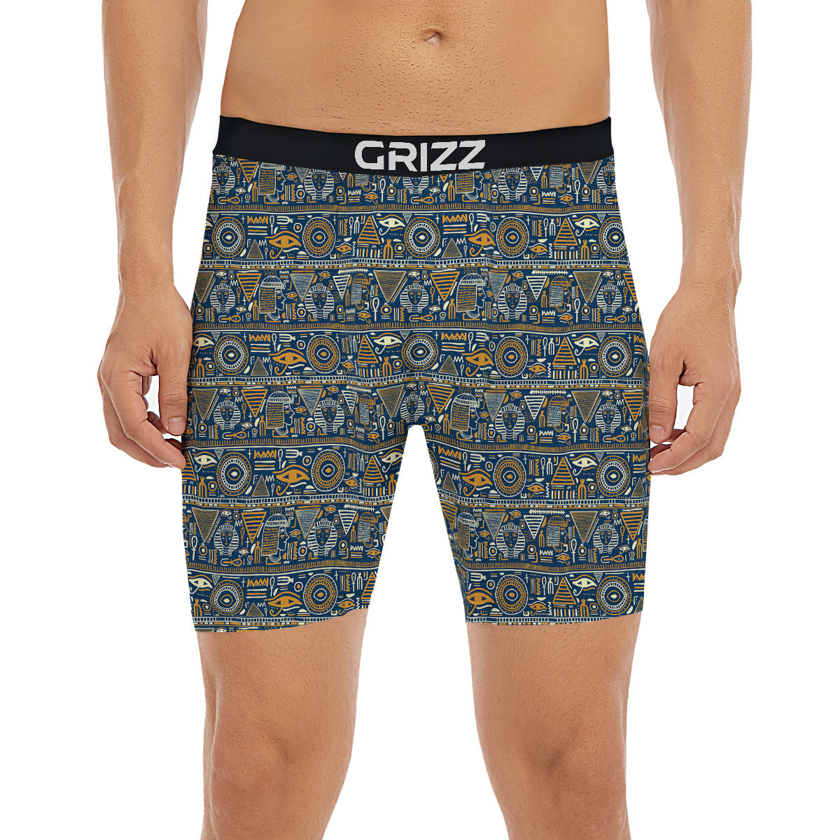 Ancient Egyptian Tribal Blue Print Pattern Boxer Briefs-grizzshop