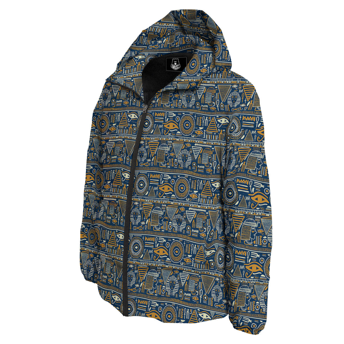 Ancient Egyptian Tribal Blue Print Pattern Down Jacket-grizzshop
